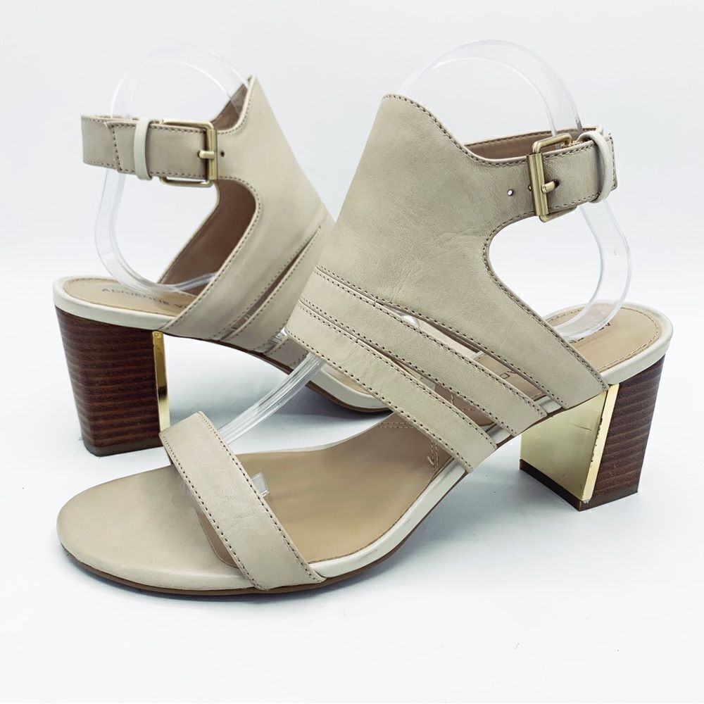 Adrienne Vittadini Pilly Cream Leather‎ Block Heel Sandals 9
